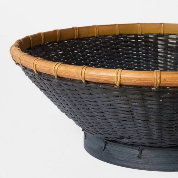 Threshold NWT Large Round Bamboo Decorative Woven Bowl in Slate Black - Picture 3 of 6